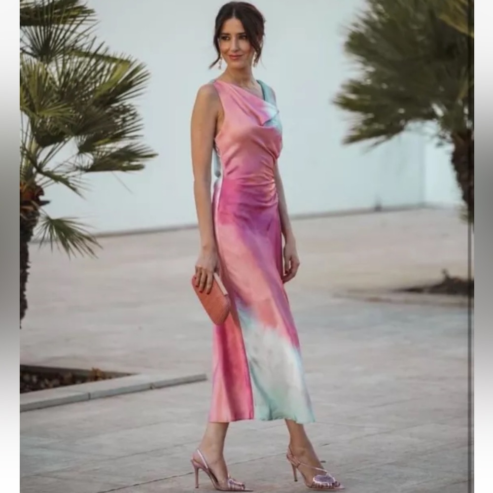 Zara Pink and Green Tie-Dye Midi Dress